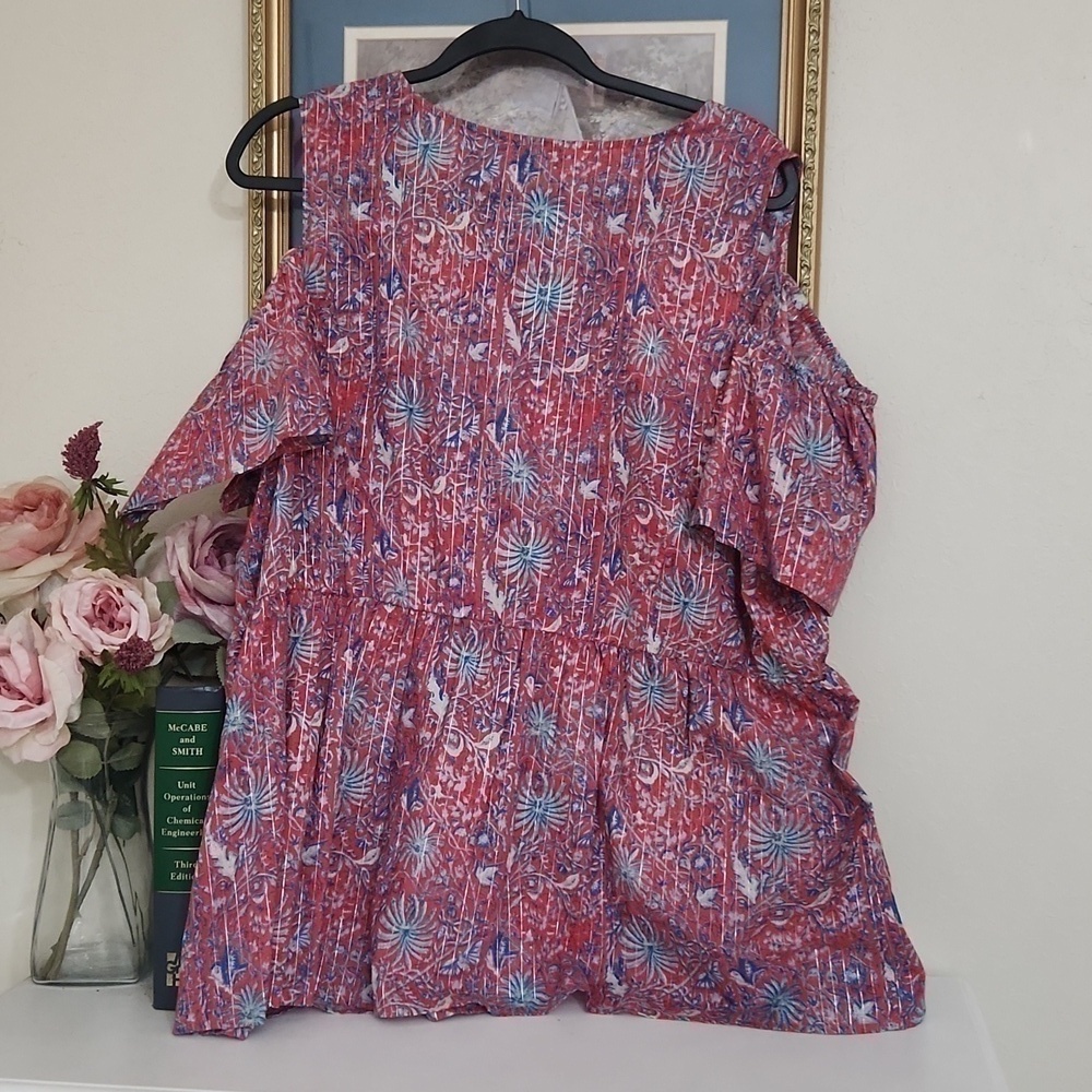 Lucky brand Cold Shoulder Blouse Size 2X Bohemian Cottagecore Feminine Career - Picture 11 of 11